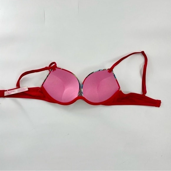 PINK Victoria’s Secret Wear Everywhere Push-Up Bra‎ 32B Red Tropical Palm Print - Picture 6 of 9
